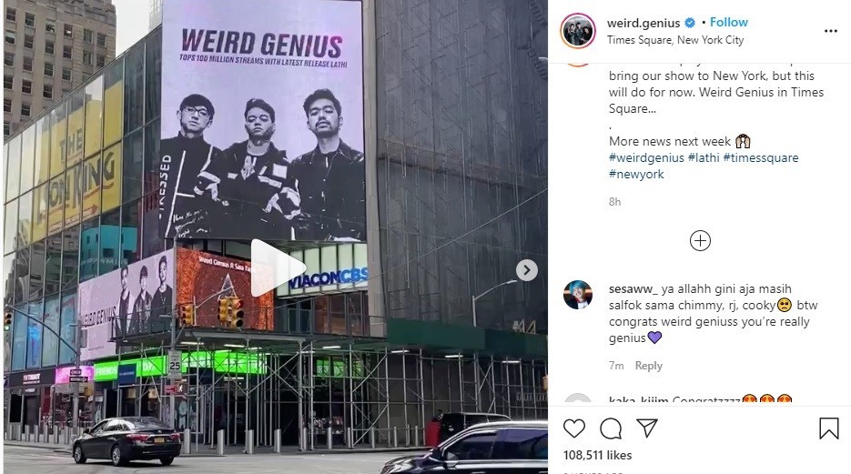 Bikin Bangga Indonesia, Lathi Weird Genius Terpampang di Times Square New York Amerika Serikat