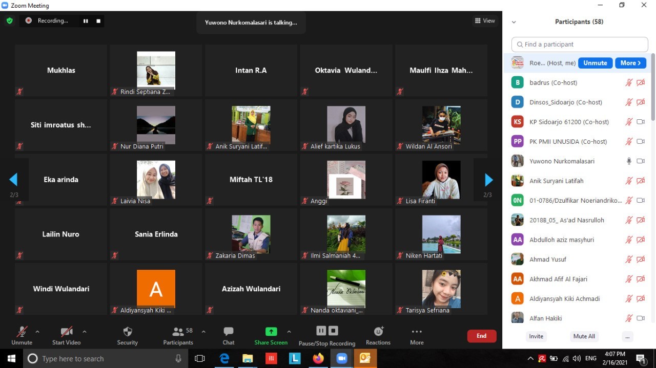 PMII UNUSIDA Gelar Diskusi Virtual dengan Dinsos Sidoarjo